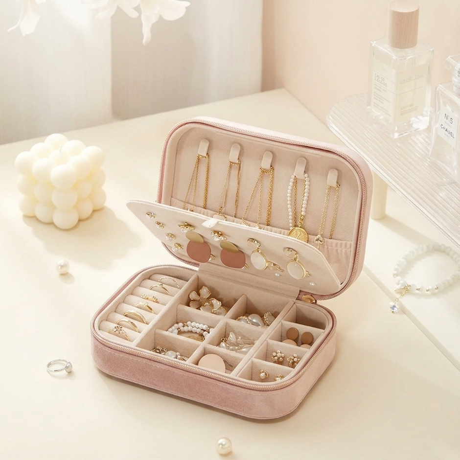 Ecrin à bijoux Flanelle - Rose poudré